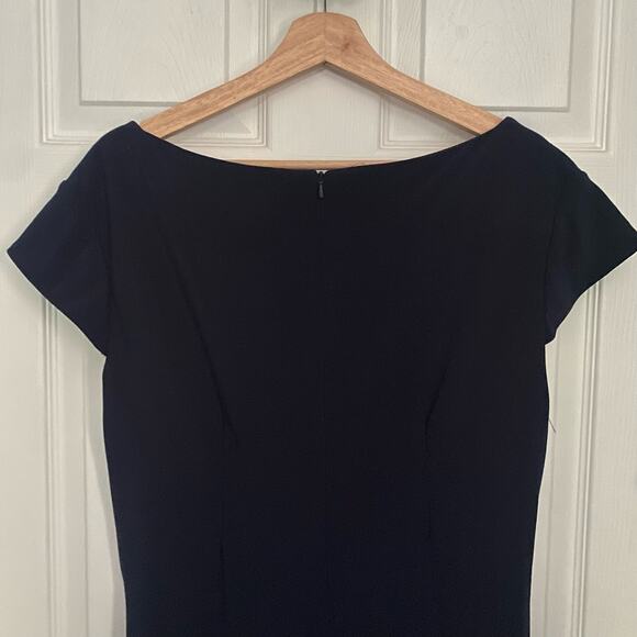 Mac Duggal Ieena Gown Dress Maxi Navy Blue Slit V Neck Sleeves Ruched Stretch - Picture 5 of 11